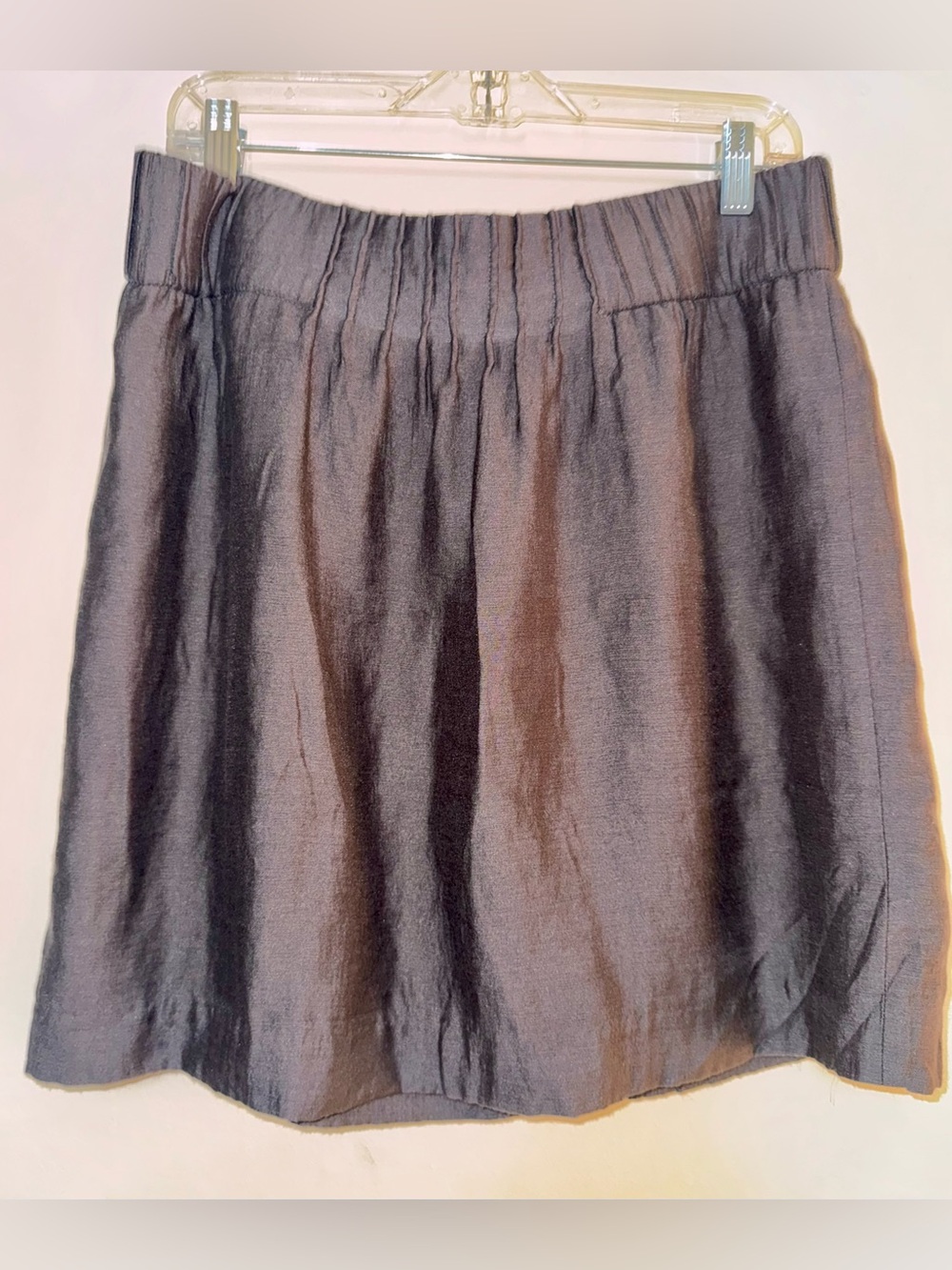 Ann Taylor LOFT Brown Elastic-Waist A-Line Mini Skirt Exposed Zipper detail  6